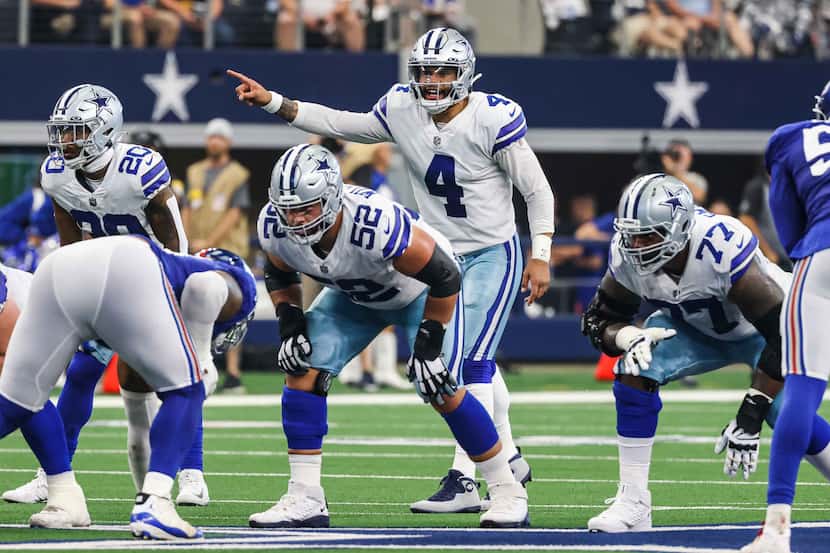 Dallas Cowboys quarterback Dak Prescott (4) during the first half of the game against New...