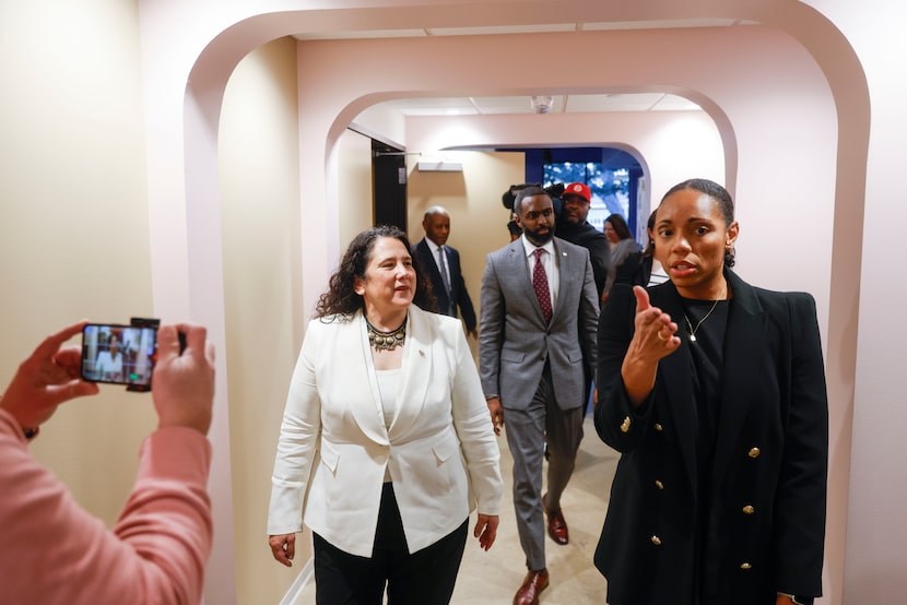 Small Business Administration Administrator Isabella Guzman (left) gets a tour of Wesley...