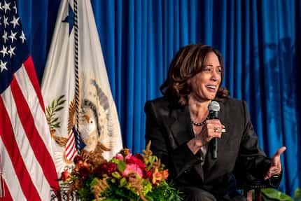 Vice President Kamala Harris speaks during a discussion about reproductive rights with NARAL...