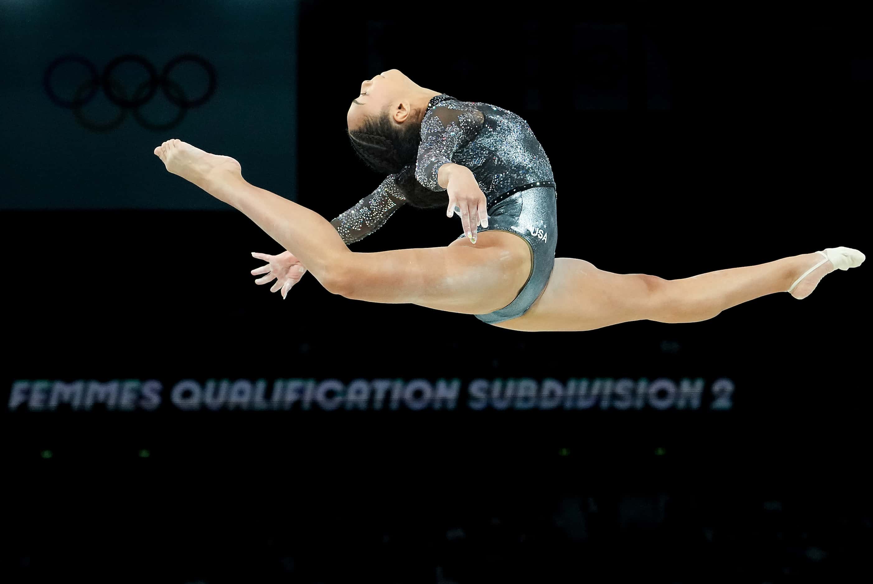 Hezly Rivera of the United States competes on the balance beam during women’s gymnastics...