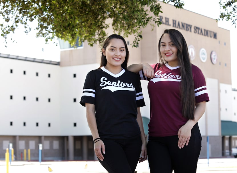 Twins Karen Judith Briseño (left) and Karen Janette Briseño posed for a photograph at...