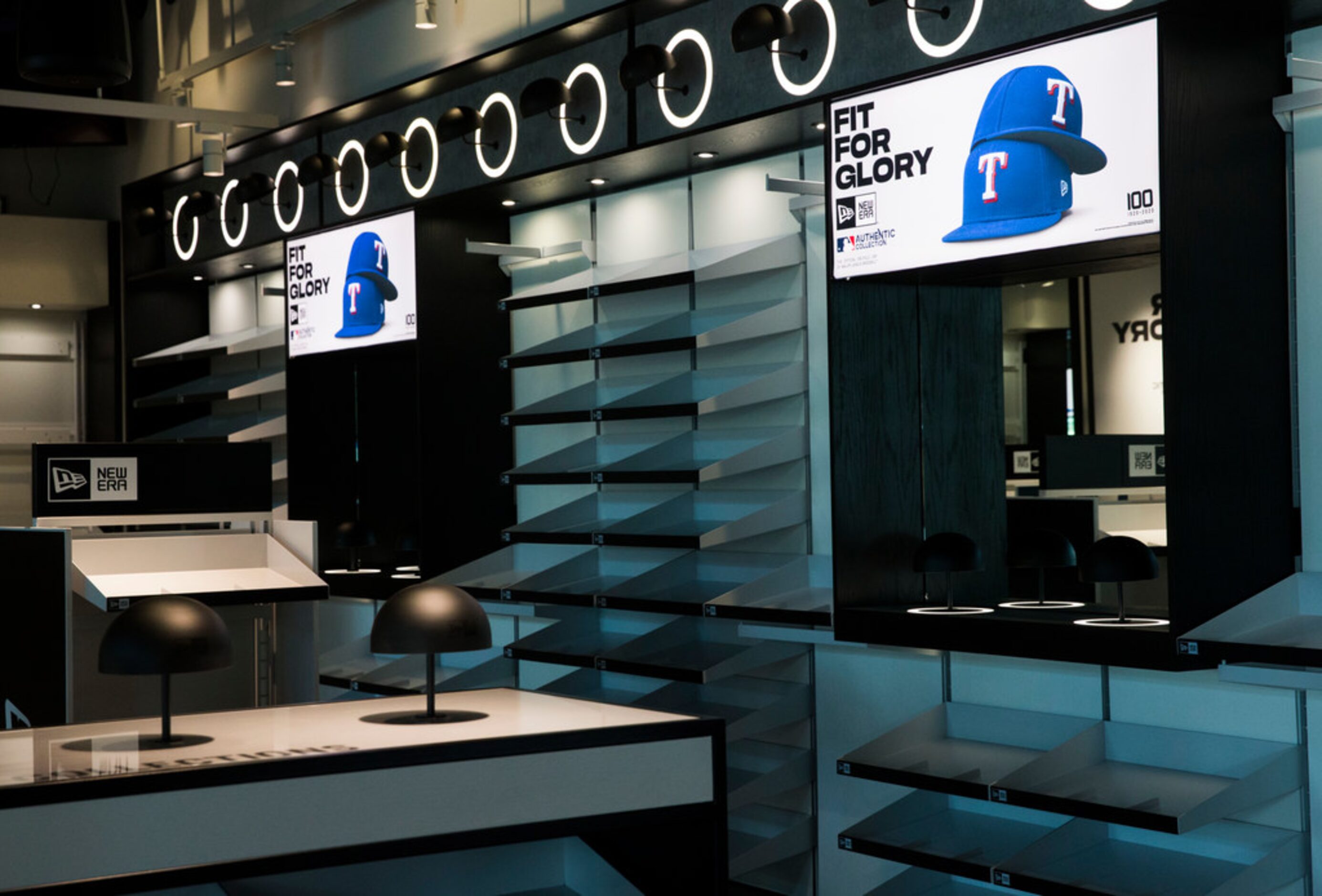 An empty pro shop is displayed during an open house for the Texas Rangers' new Globe Life...