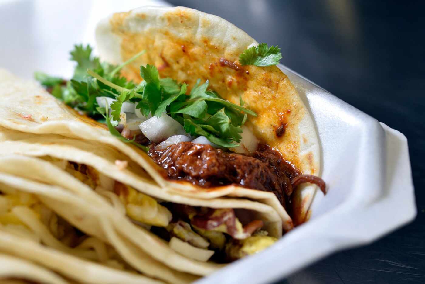 Barbacoa tacos at Taco Garage in Dallas, Thursday morning, Oct. 04, 2018. Ben Torres/Special...