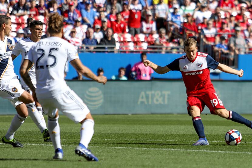Paxton Pomykal lines up a shot against the LA Galaxy. (3-9-19)