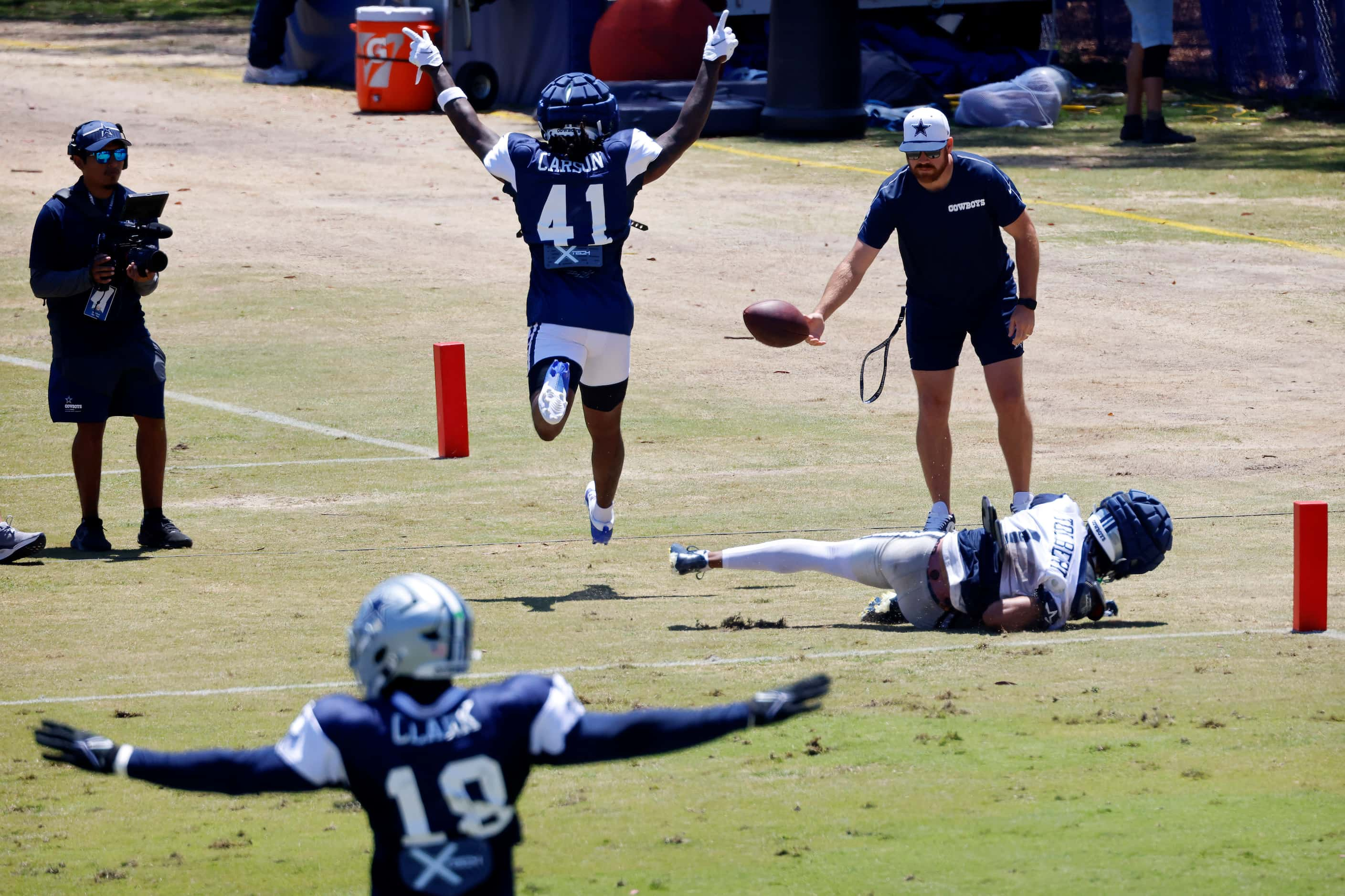 Dallas Cowboys cornerback Caelen Carson (41) celebrates his pass breakup of wide receiver...