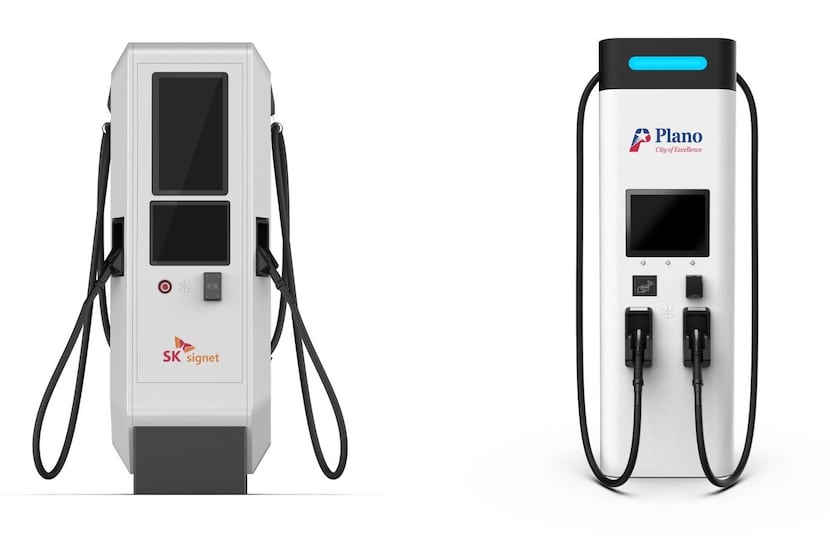 Renderings of the EV chargers that SK Signet plans to manufacture at its Plano facility.