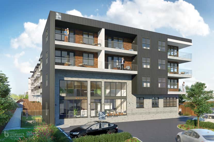 A rendering of Slate Properties' Aviata apartments that are under construction on Empire...