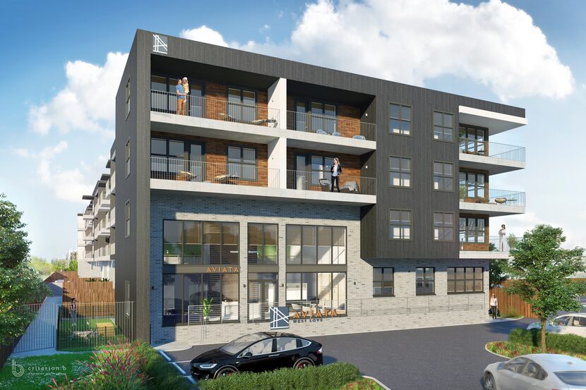 A rendering of Slate Properties' Aviata apartments that are under construction on Empire...