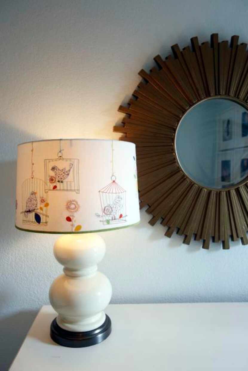 
The lampshade from Anthropologie, a wedding gift, has been transferred to the nursery.
