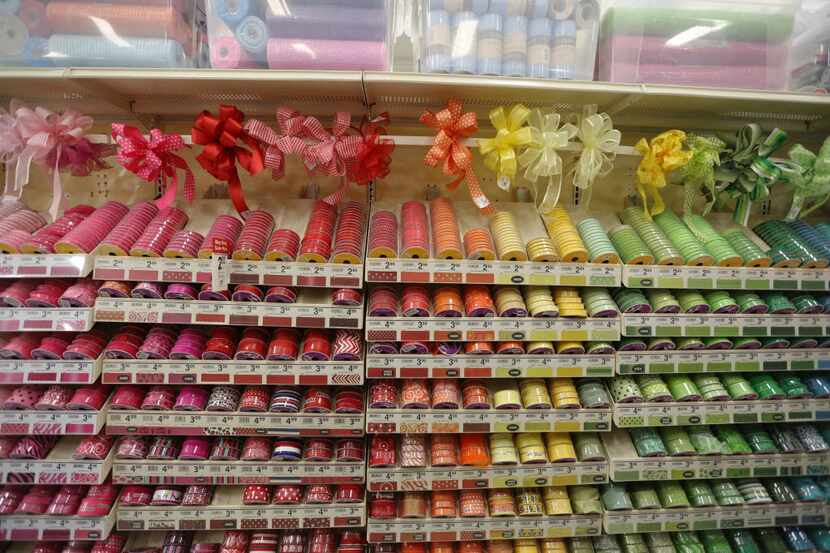 An array of ribbons colors on display inside the Michaels store at the Park Place Shopping...