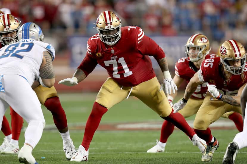 FILE -  San Francisco 49ers offensive tackle Trent Williams (71) blocks during the NFC...