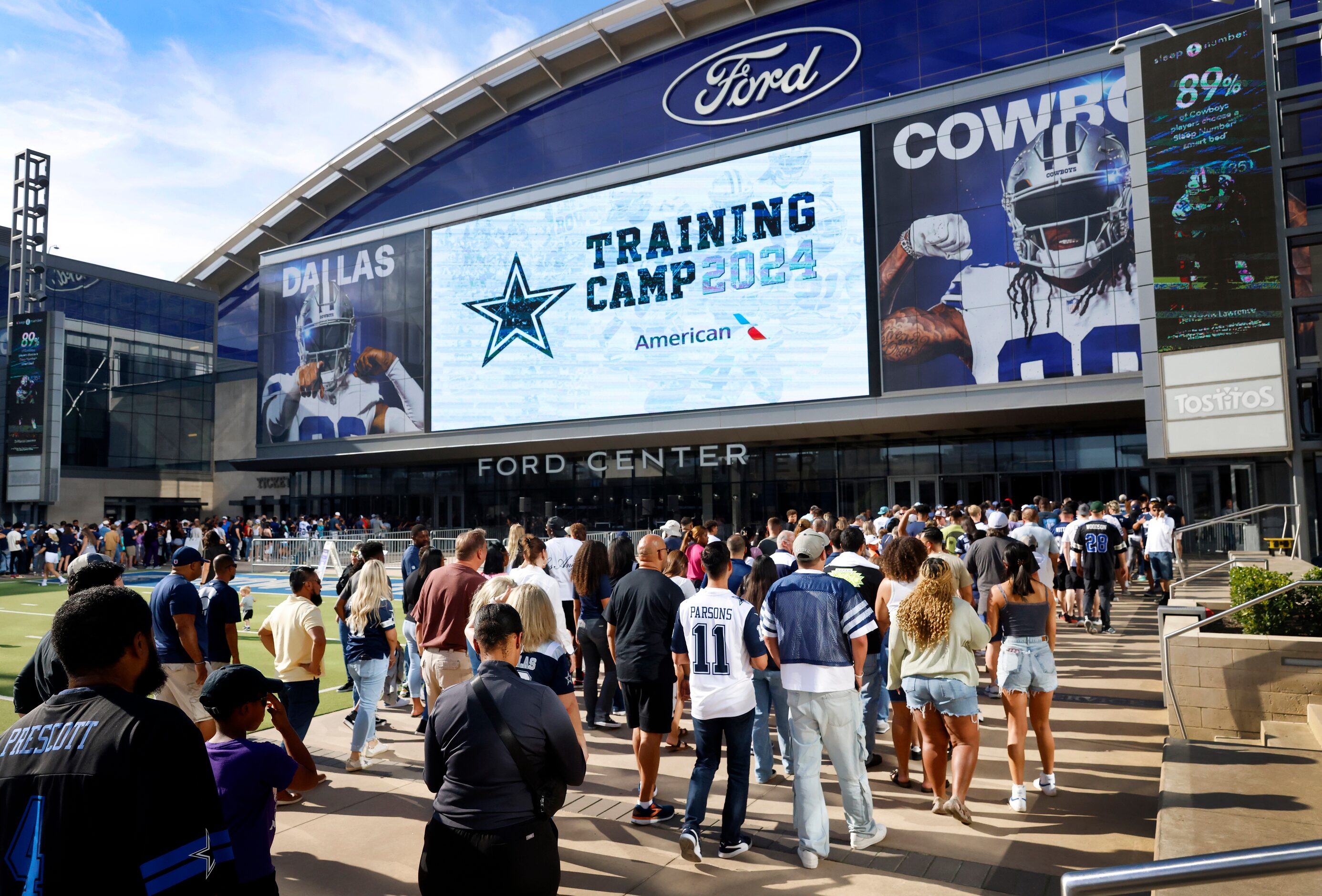 Dallas Cowboys fans arrive for the Season Kickoff training camp practice at The Star in...