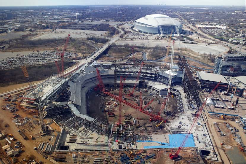 Construction continues on Globe Life Field, the future home of the Texas Rangers in...