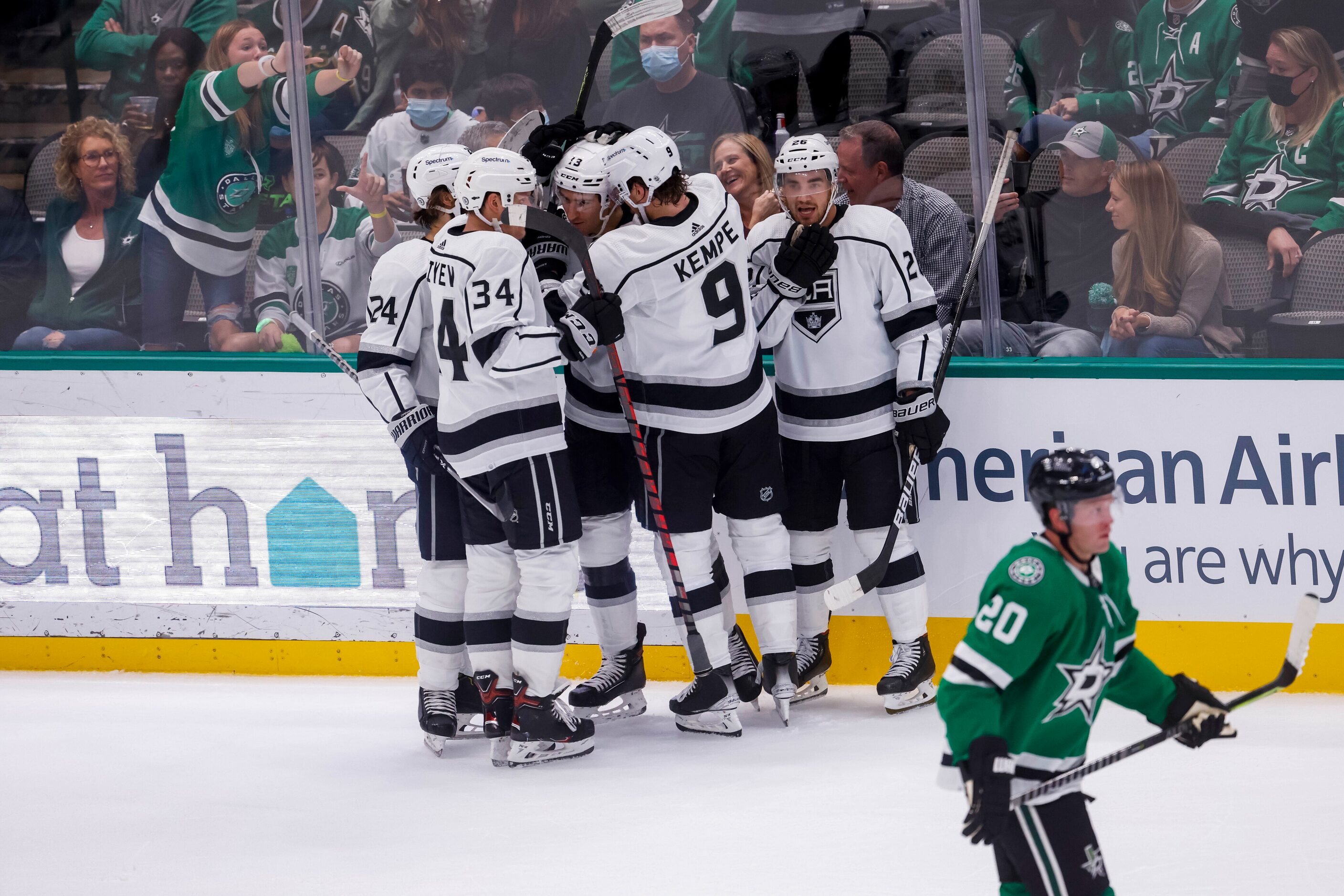 Los Angeles Kings center Gabriel Vilardi (13) and teammates celebrates his goal during the...