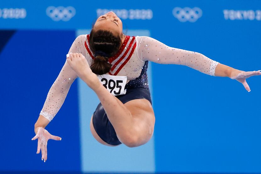 USA’s Sunisa Lee competes on the balance beam during the women’s all-around final at the...