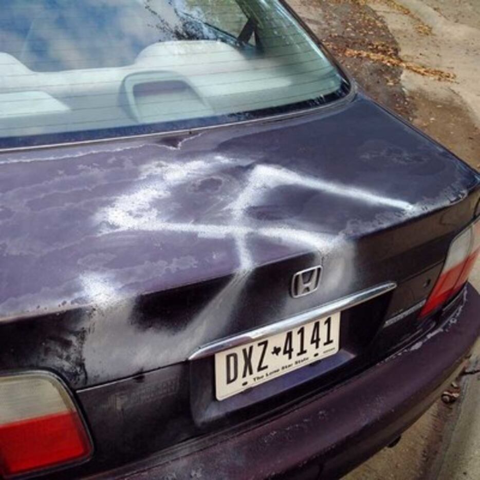 The rabbi's car was tagged with a swastika shorty after the city filed its lawsuit against...