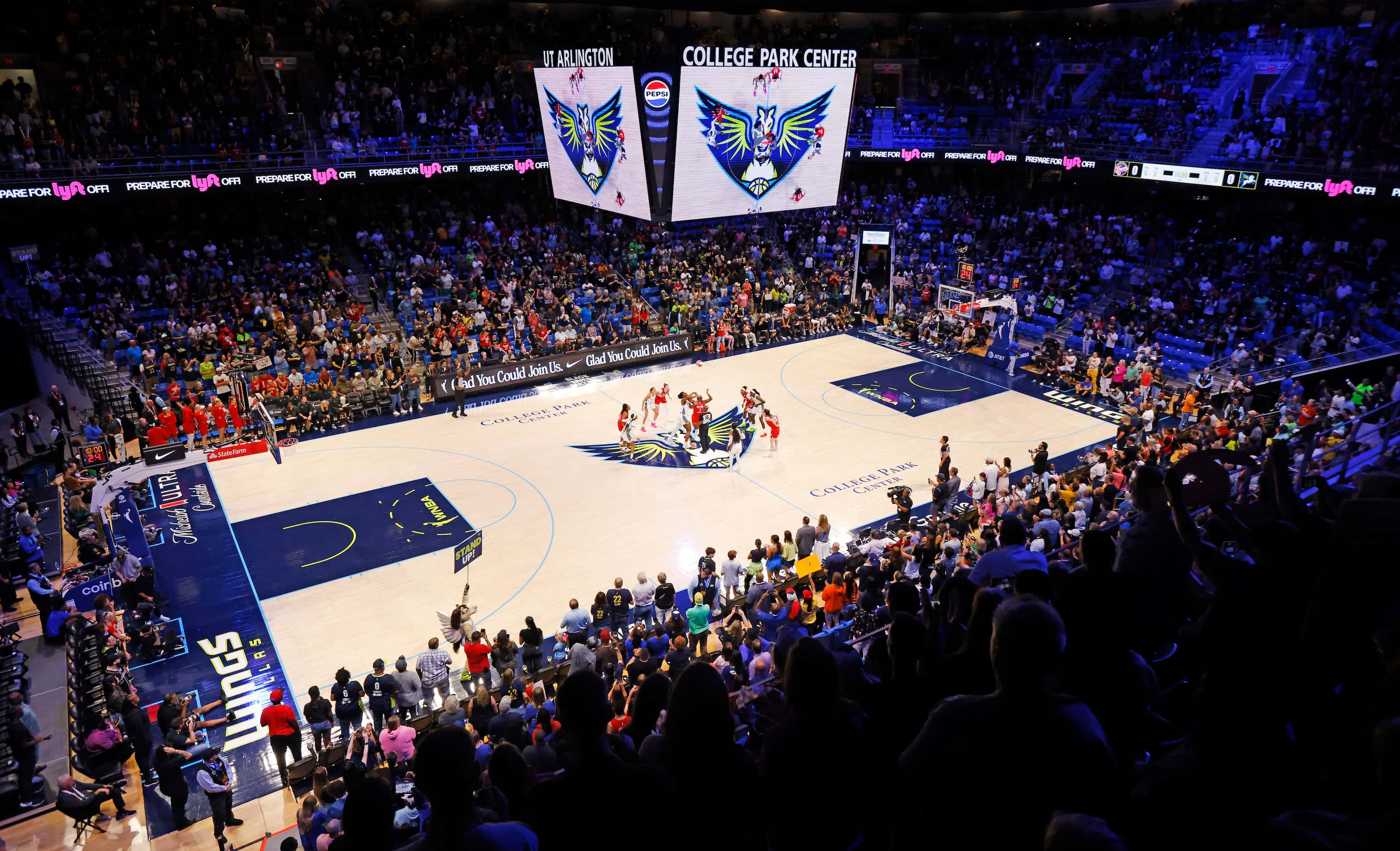 The Dallas Wings and Indiana Fever tip-off to start their WNBA game at College Park Center...