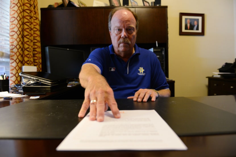 Donald Hooton of McKinney shows a letter he sent to every member of Congress, criticizing...