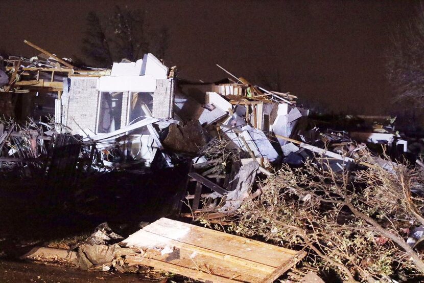 A home sustained heavy damage  during storms at High Drive and Cresthill Lane in Garland...