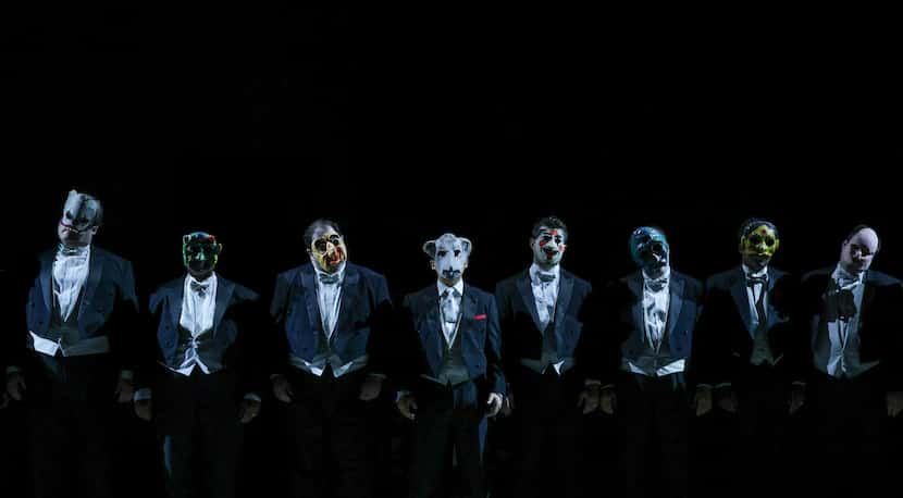 The Dallas Opera’s performance of 'Rigoletto' opens with courtiers in masks for a ball at...