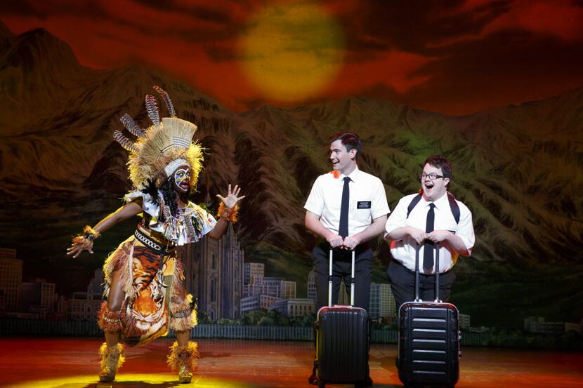 (from l-r) Monica L. Patton, Ryan Bondy and cody Jamison Strand in 'The Book of Mormon.' The...