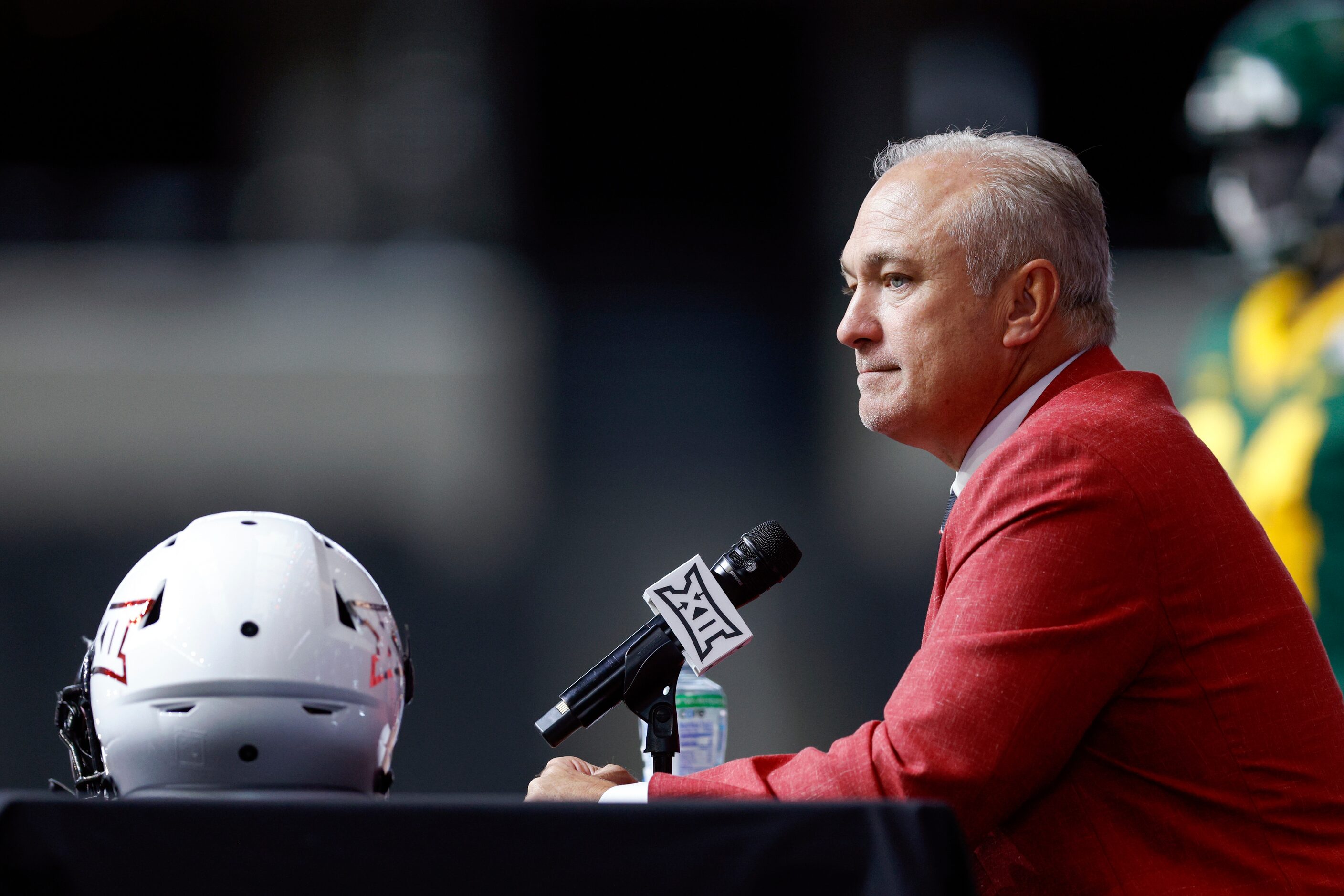 Texas Tech head coach Joey McGuire speaks during the Big 12 Media Days at AT&T Stadium,...