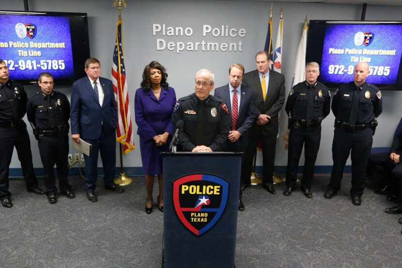 Plano Police Chief Gregory W. Rushin answers questions during a news conference after Billy...