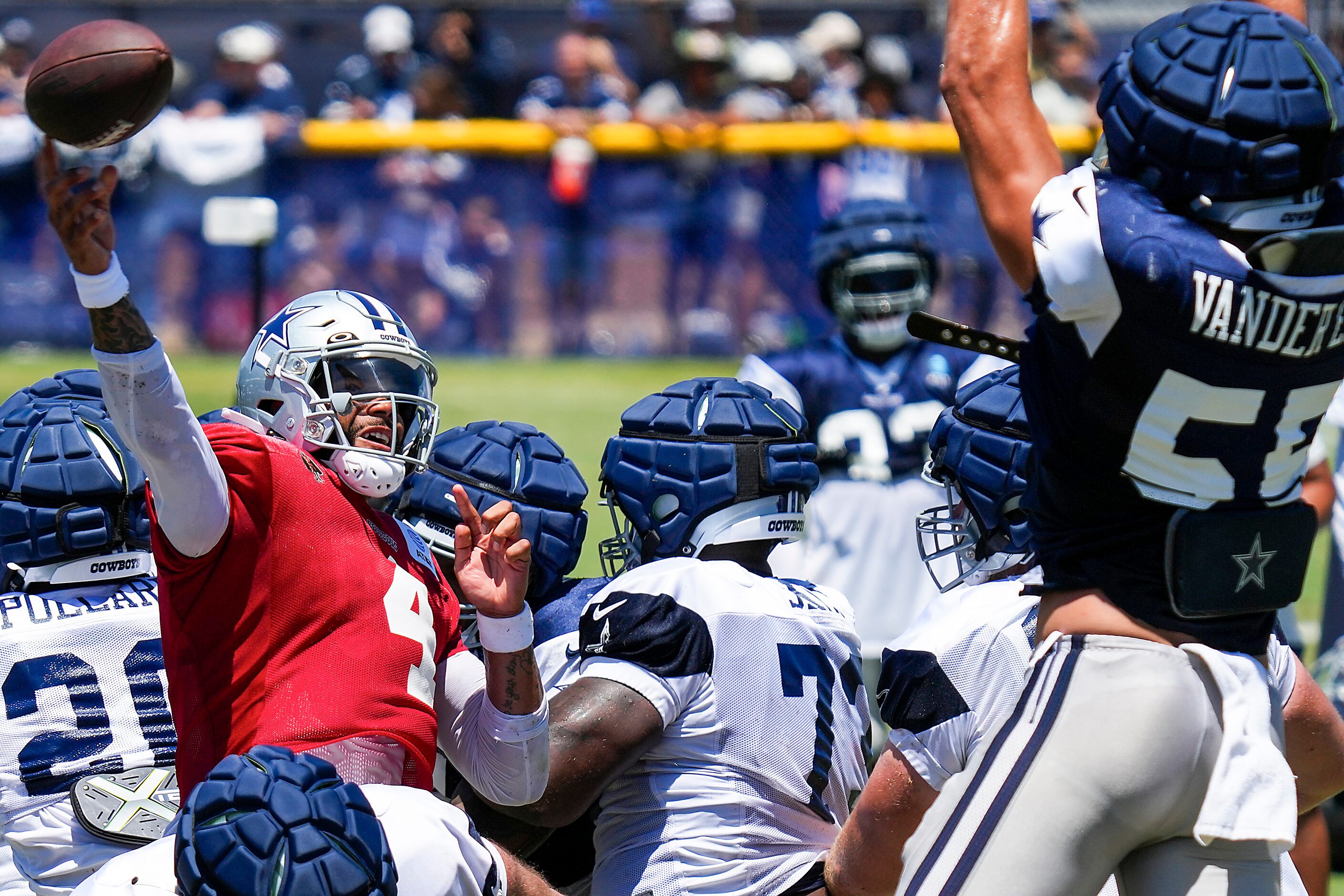 Dallas Cowboys quarterback Dak Prescott (4) throws a pass that was intercepted as outside...