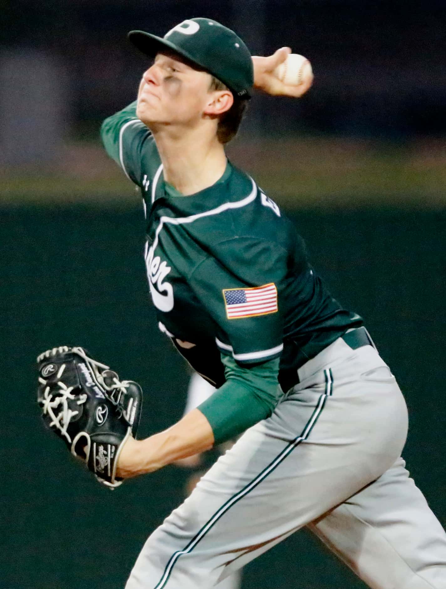 Prosper pitcher Lucas Davenport (6) delivers a pitch during the second inning as Denton...