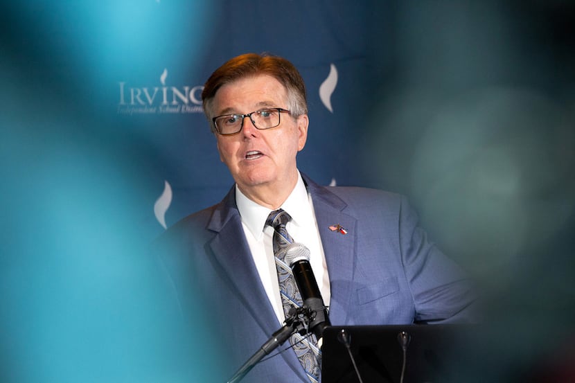 Lt. Gov. Dan Patrick, shown in Irving Thursday during a three-city flyaround to tout the...