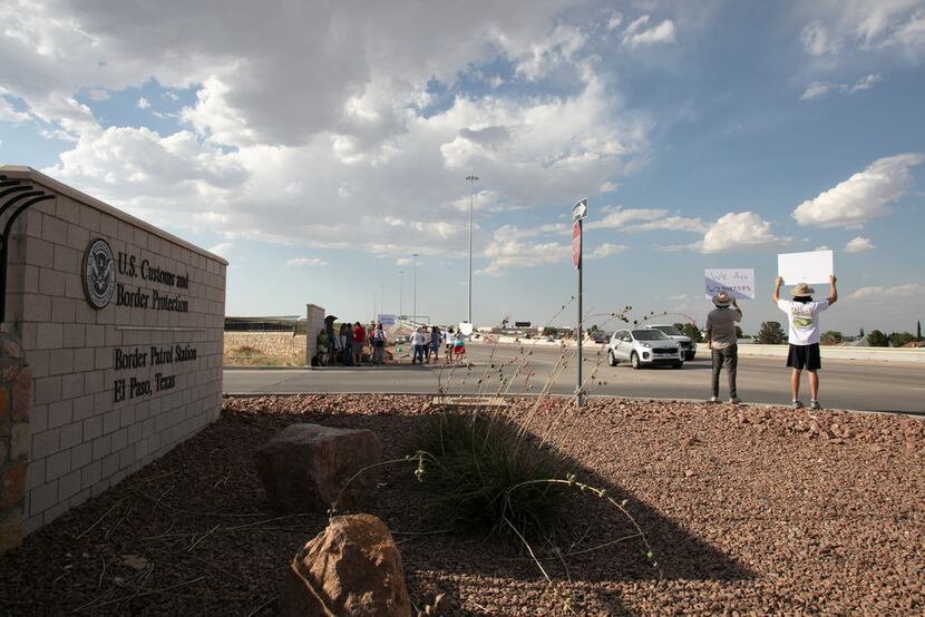 Protesters from El Paso and California on June 25 in Clint to protest the conditions under...