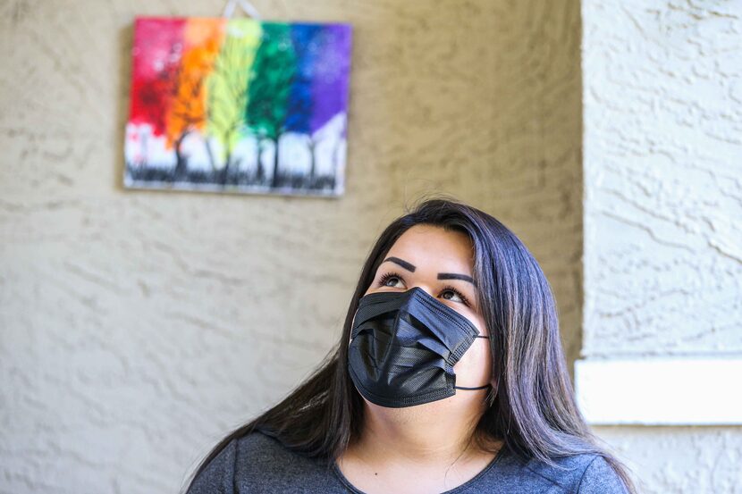 Stacey Monroe poses at her home in Dallas on Wednesday, March 3, 2021. (Lola Gomez/The...