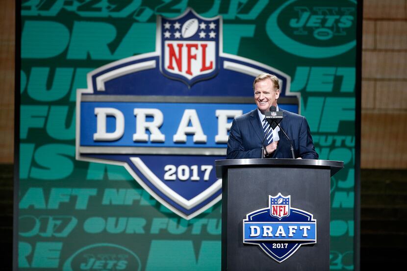 Commissioner of the National Football League Roger Goodell speaks during the first round of...