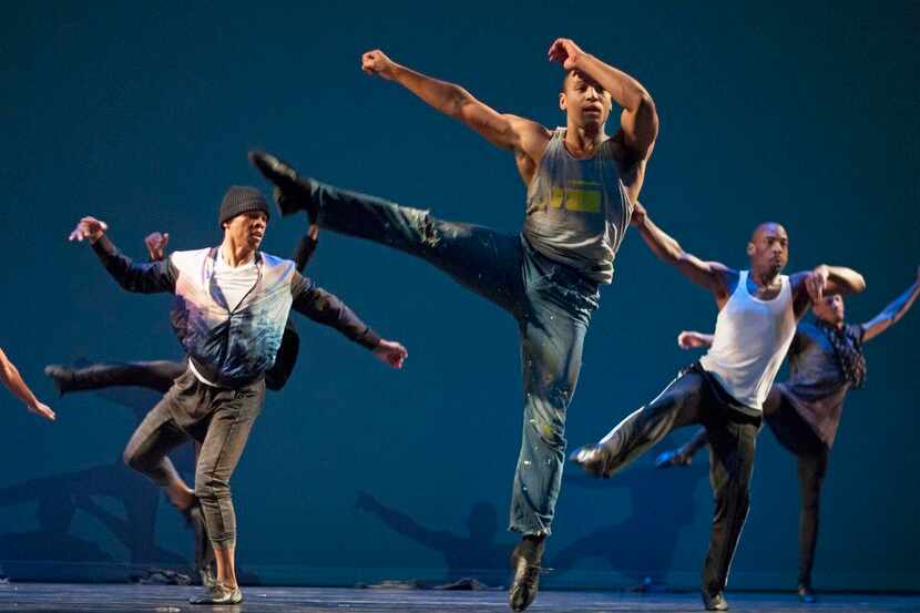 
Members of Dallas Black Dance Theatre perform the urban strife-tinged “Surface” during its...