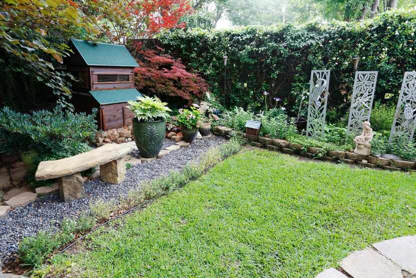 Kimberly Atchley's backyard garden in Richardson includes a chicken coop.