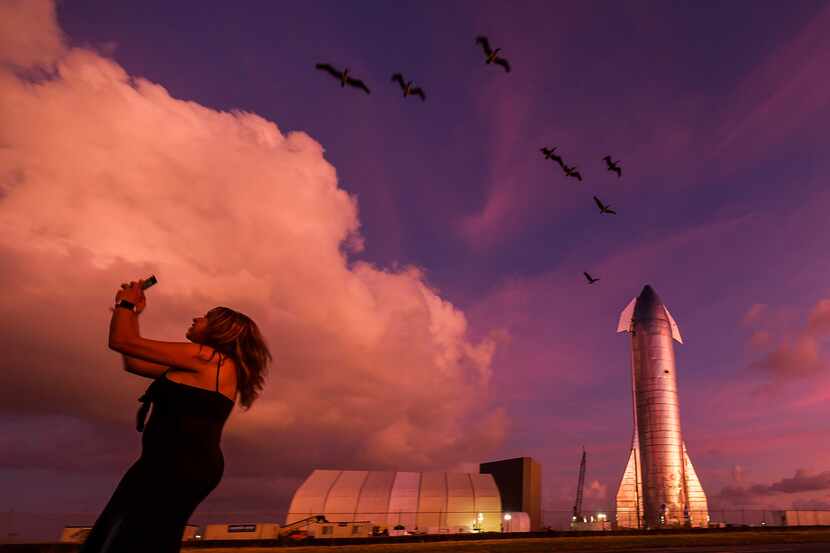 Sandra Duran of Brownsville took a selfie with a prototype of the SpaceX Starship spacecraft...