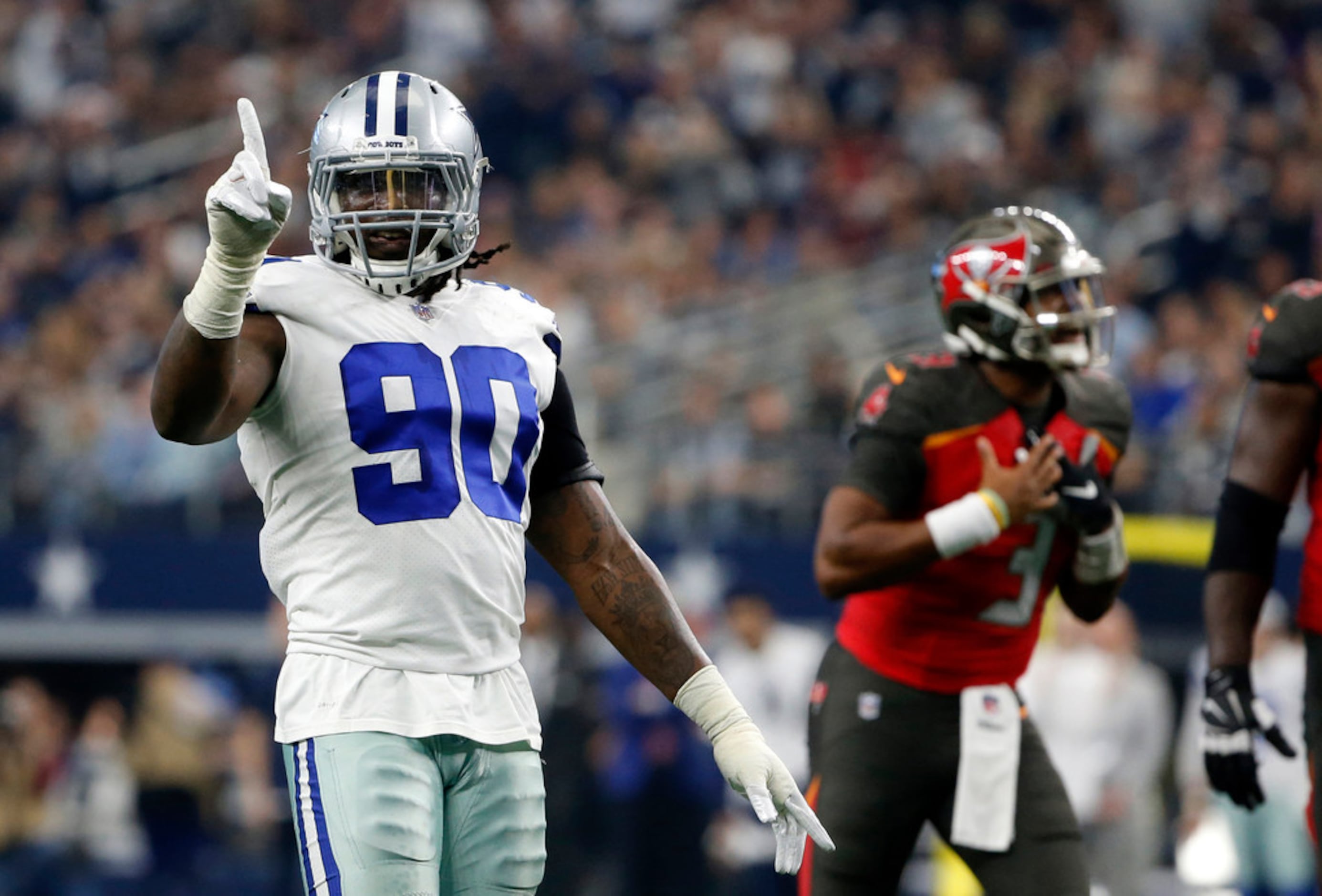 September 30, 2018: Dallas Cowboys defensive end Demarcus Lawrence #90  during an NFL football game between the Detroit Lions and the Dallas Cowboys  at AT&T Stadium in Arlington, TX Dallas defeated Detroit