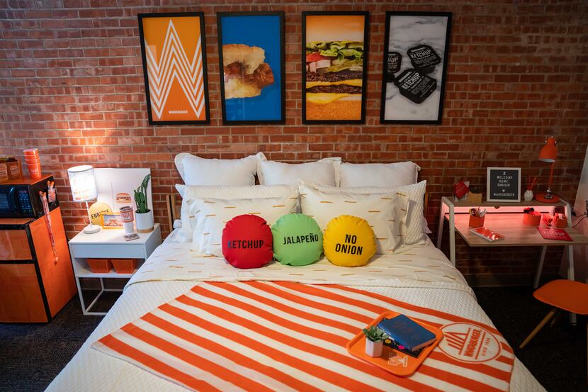 This Whataburger-themed dorm room is home for Enrique Alcoreza, a student at Trinity...
