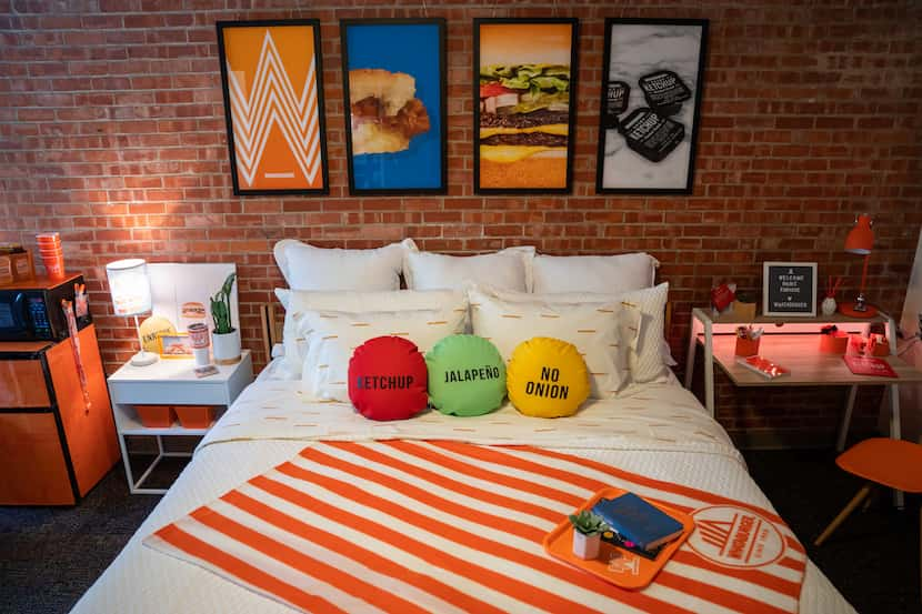 This Whataburger-themed dorm room is home for Enrique Alcoreza, a student at Trinity...