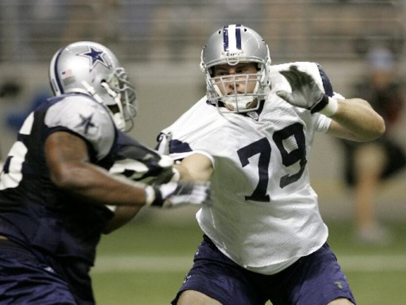 Dallas Cowboys third round draft pick offensive tackle James Marten (79) blocks during...