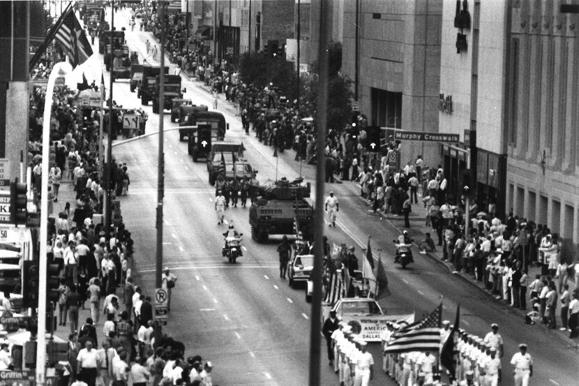 Armed Forces parade in downtown Dallas. The parade was the highlight of a three-day...