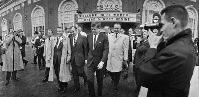 President John F. Kennedy and Vice President Lyndon Johnson walked through downtown Fort...