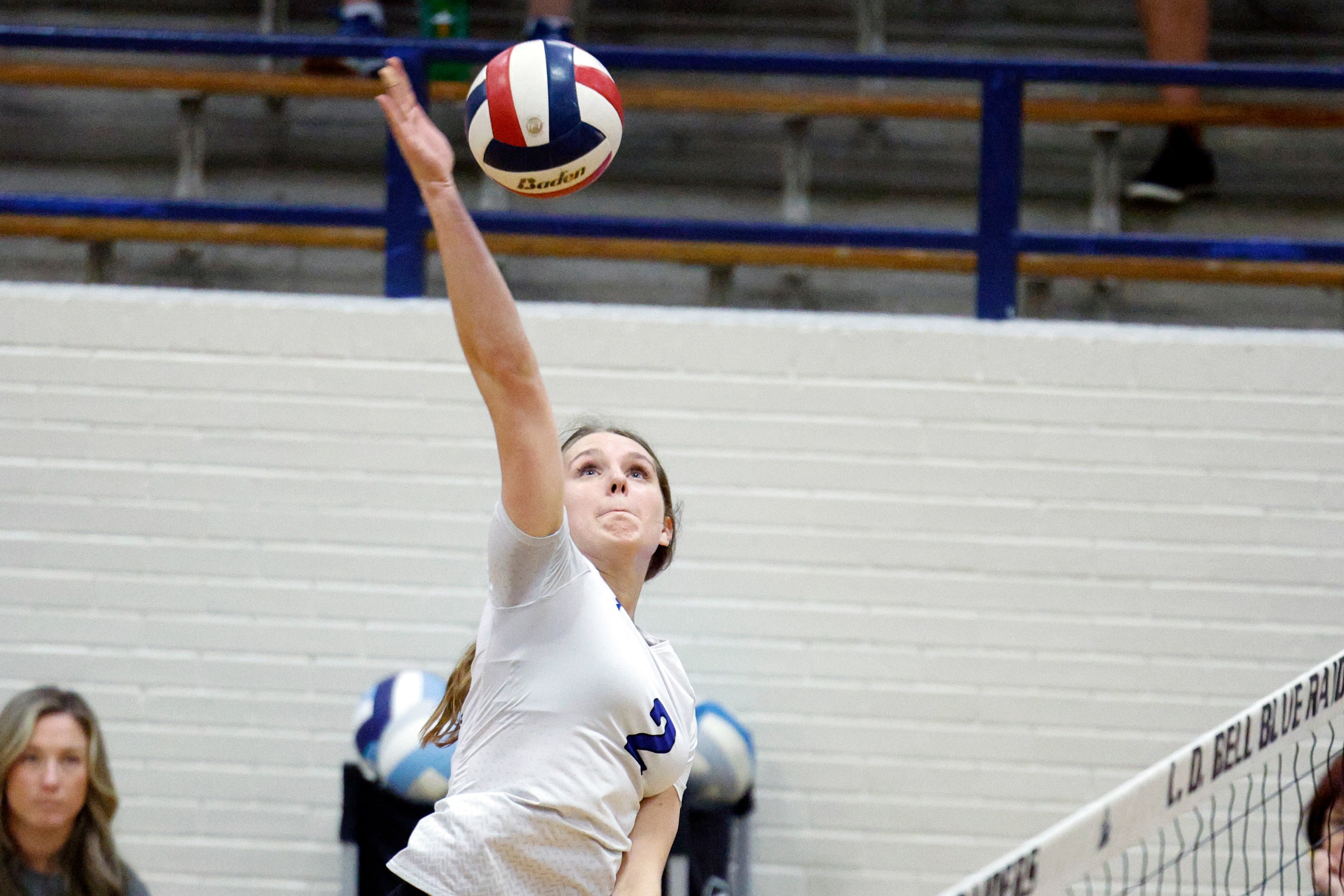 Trophy Club Byron Nelson's Kylie Kleckner (2) spikes the ball during a volleyball match...