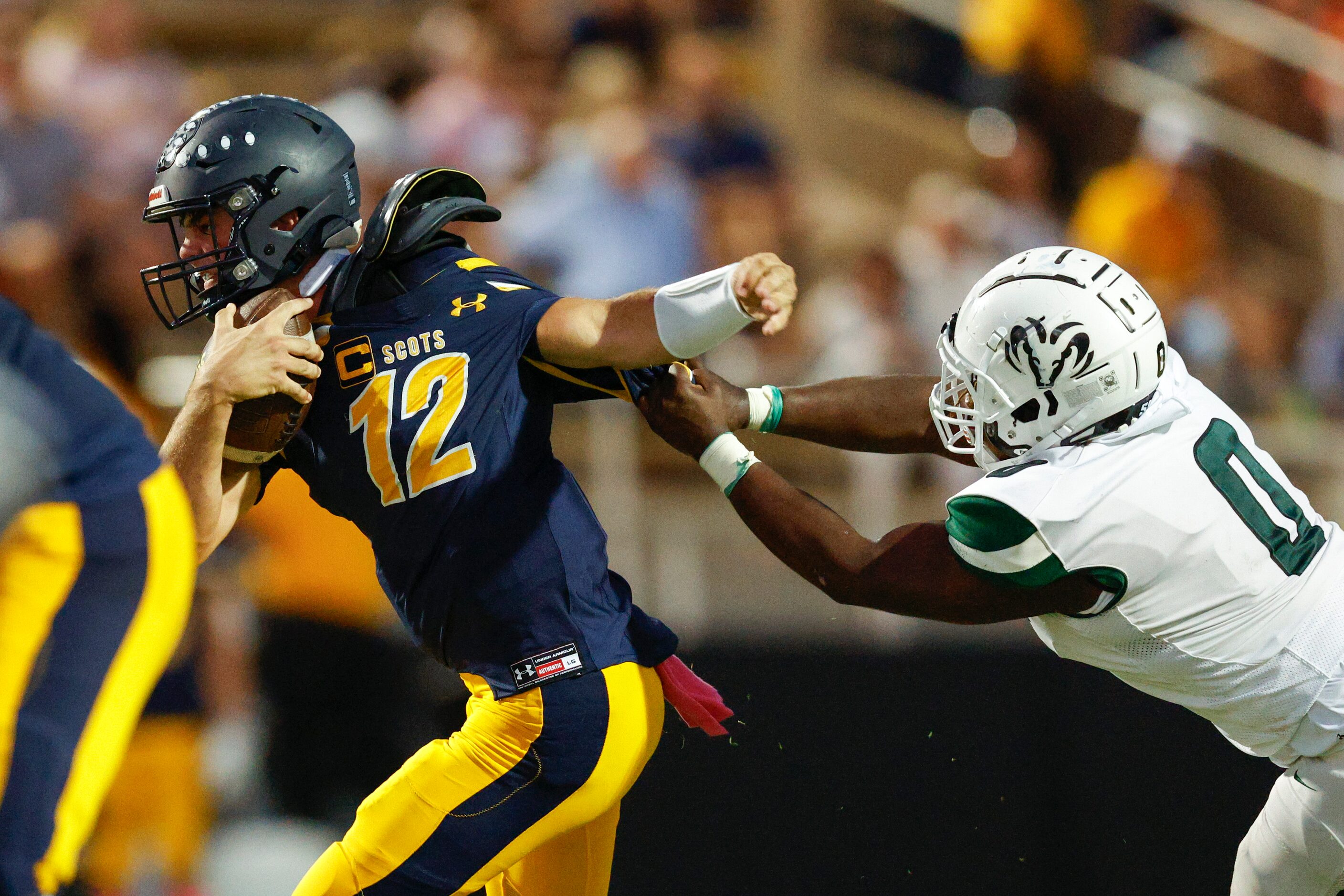 Richardson Berkner defensive lineman Jaquavious Kennedy (0) sacks Highland Park quarterback...