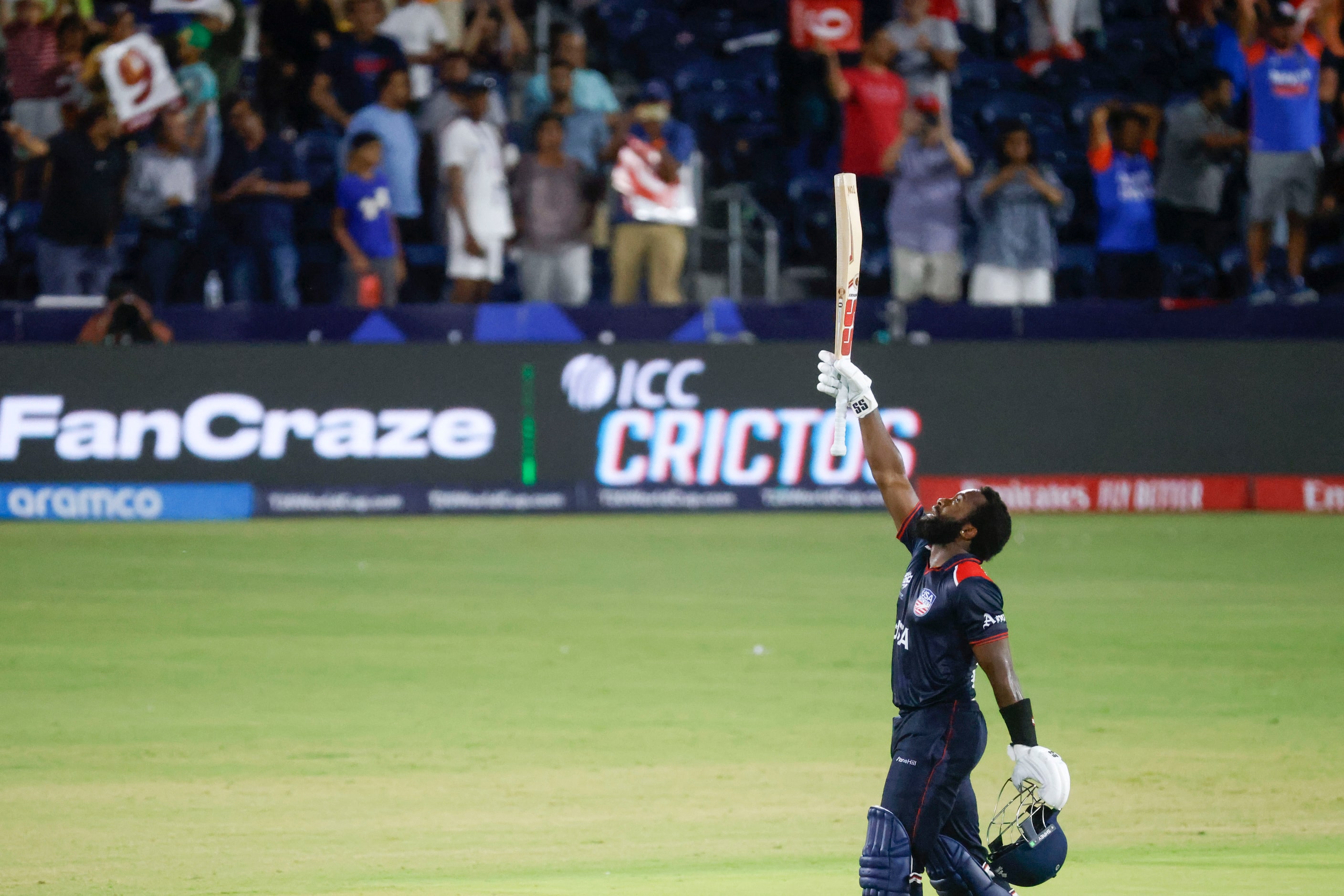 United States' Aaron Jones (right) reacts after hitting the winning runs during the men's...