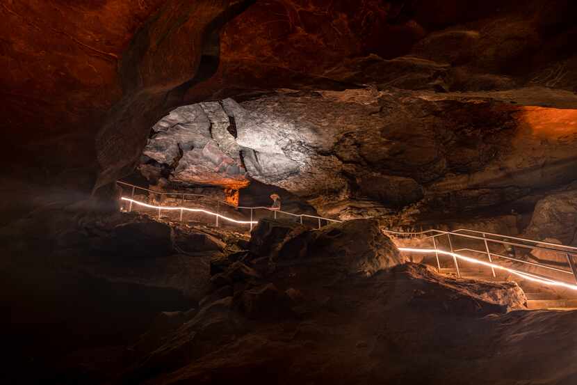 A ranger leads the way up Sparks Avenue in Kentucky's Mammoth Cave National Park.