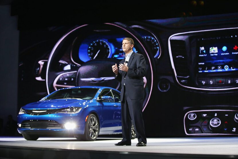 DETROIT, MI - JANUARY 13:  Alistair Gardner, President and CEO of Chrysler Brand, introduces...