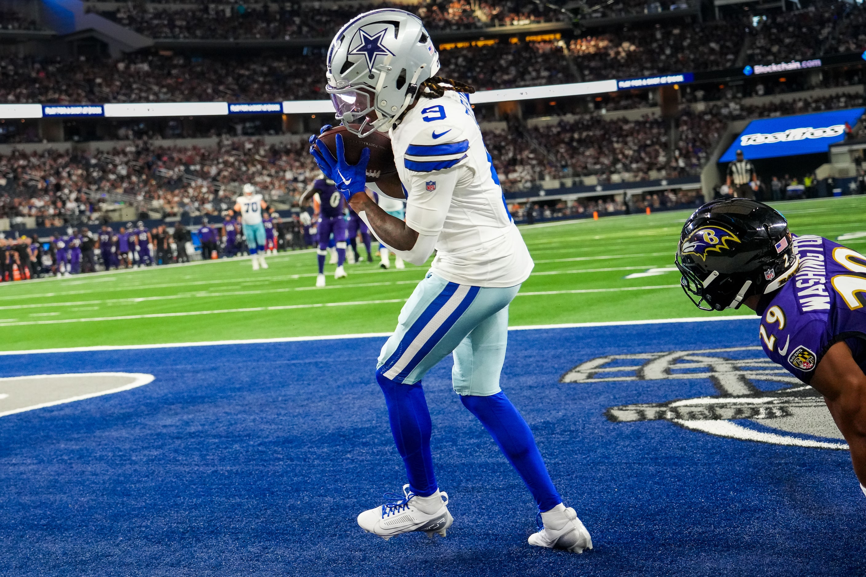 Dallas Cowboys wide receiver KaVontae Turpin (9) catches a 16 yard touchdown pass as...