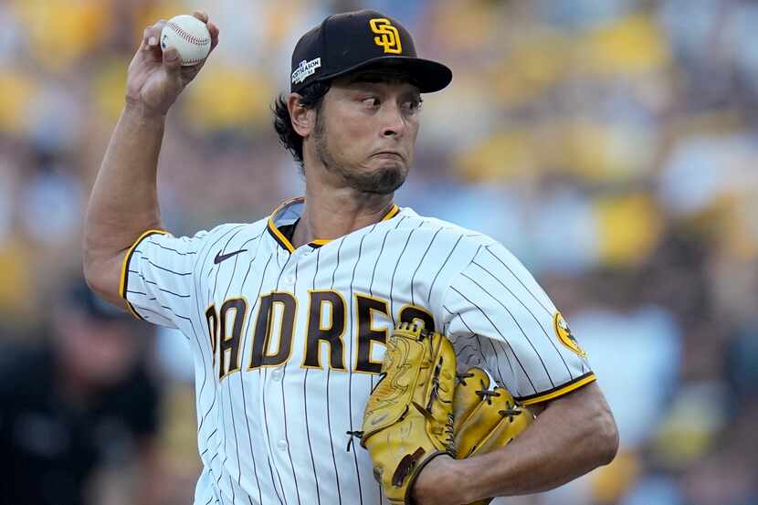 San Diego Padres starting pitcher Yu Darvish throws against the Philadelphia Phillies during...