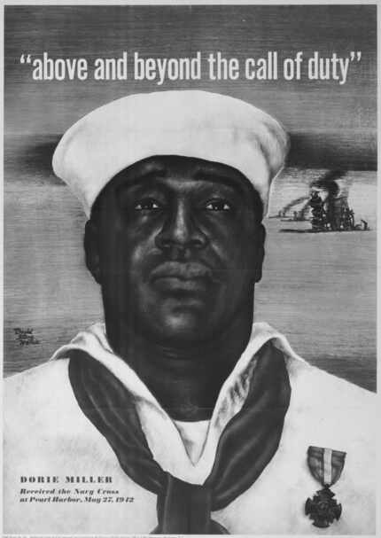 A recruiting poster featuring Doris "Dorie" Miller was used by the U.S. Office of War...